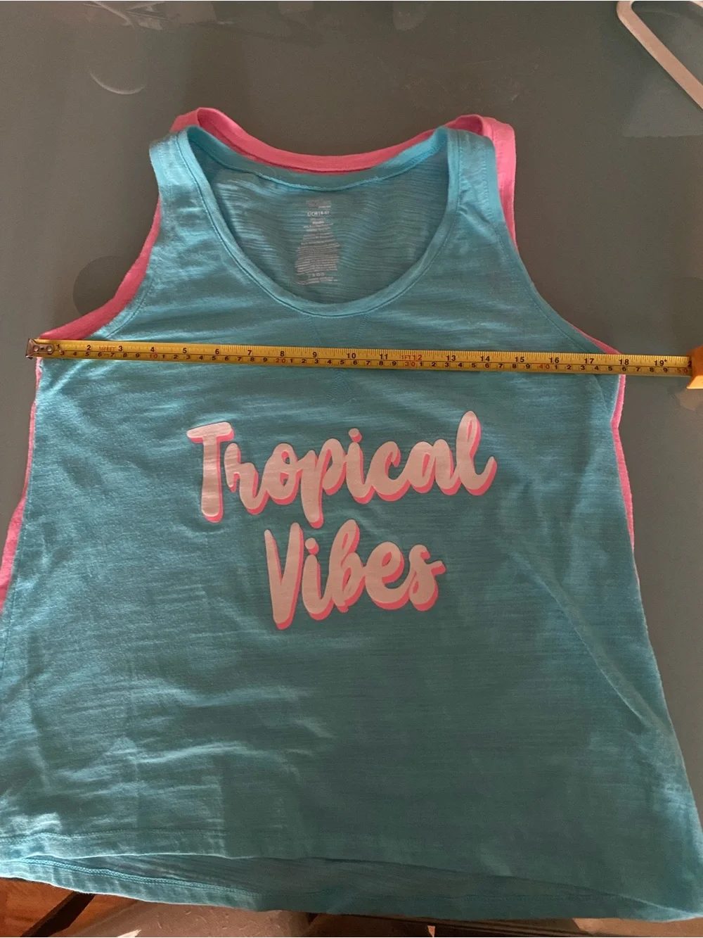 Secret treasures Pink & Blue womens Tropical Graphic Tank Tops - Picture 4 of 7